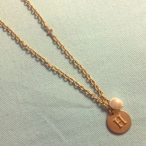 Gold “H” Necklace with Pearl and Cross